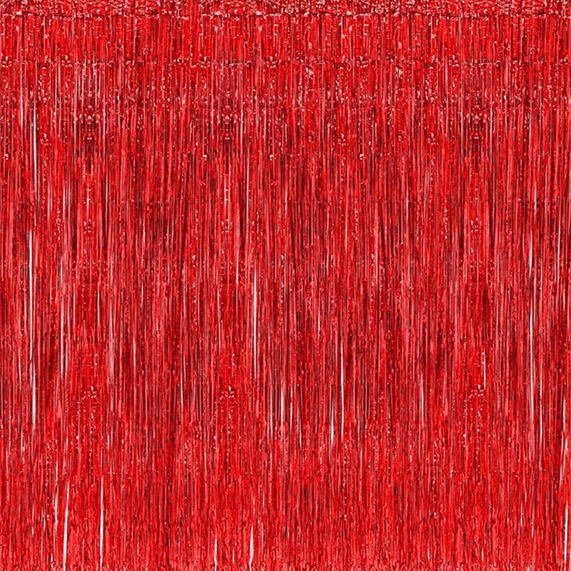 i-CHONY 2 Pcs 3.2ft x 8.2ft Shiny Red Metallic Tinsel Foil Fringe Curtains Photo Booth Backdrop for Birthday Wedding Holiday Celebration Bachelorette Party Decorations - Image 1